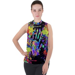 Crazy Multicolored Each Other Running Splashes Hand 1 Mock Neck Chiffon Sleeveless Top by EDDArt