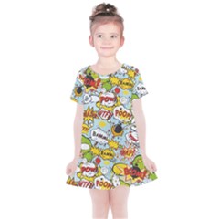 Comic Pow Bamm Boom Poof Wtf Pattern 1 Kids  Simple Cotton Dress by EDDArt