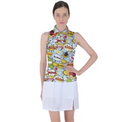 Comic Pow Bamm Boom Poof Wtf Pattern 1 Women s Sleeveless Polo Tee by EDDArt