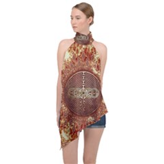 Chartres Double Infinity Antique Mandala Halter Asymmetric Satin Top by EDDArt