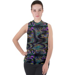 Abstract Art - Adjustable Angle Jagged 2 Mock Neck Chiffon Sleeveless Top by EDDArt