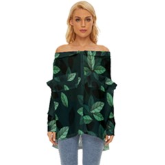 Foliage Off Shoulder Chiffon Pocket Shirt by HermanTelo