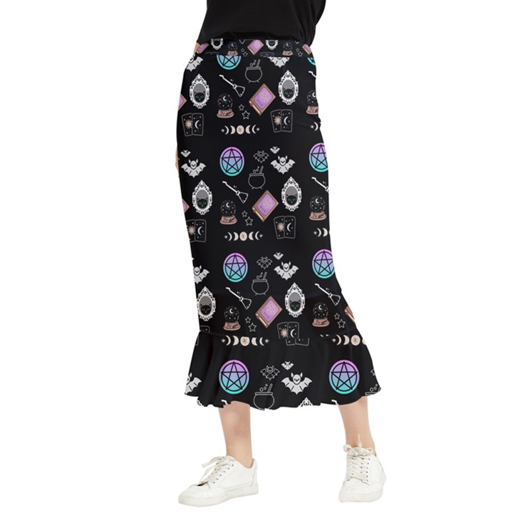 Pastel Goth Witch  Maxi Fishtail Chiffon Skirt