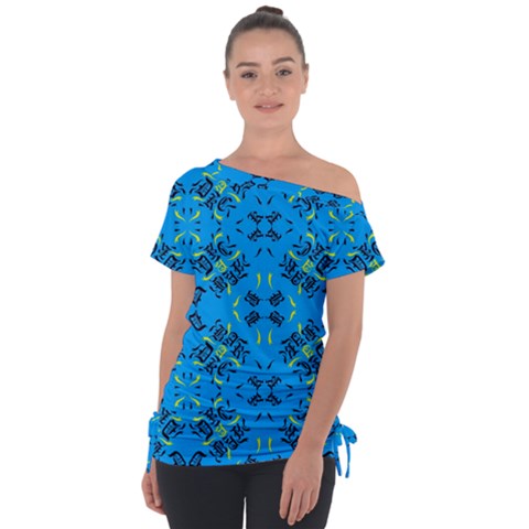 Abstract Pattern Geometric Backgrounds   Off Shoulder Tie-up Tee by Eskimos