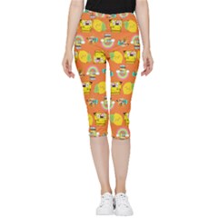 Minionspattern Inside Out Lightweight Velour Capri Leggings  by Sparkle