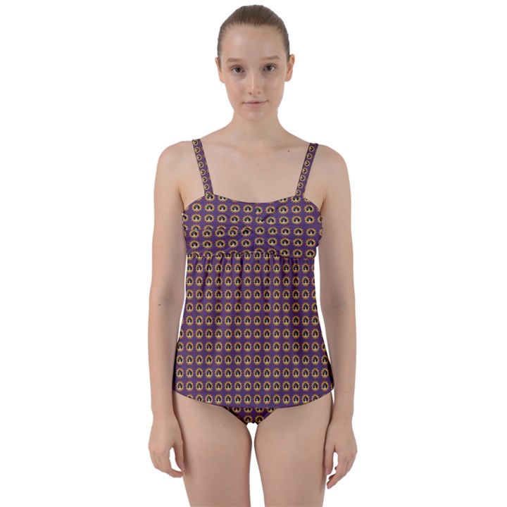 Olimedpurp Twist Front Tankini Set