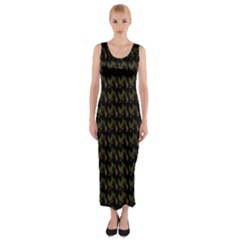 Fern Pattern 2 Black Fitted Maxi Dress by violetheavensky