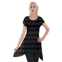 Fern Pattern 2 Black Short Sleeve Side Drop Tunic by violetheavensky