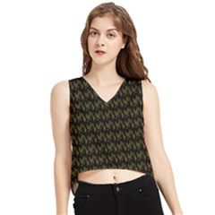 Fern Pattern 2 Black V-neck Cropped Tank Top by violetheavensky