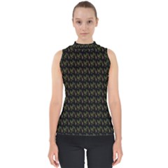 Fern Pattern 2 Black Mock Neck Shell Top by violetheavensky