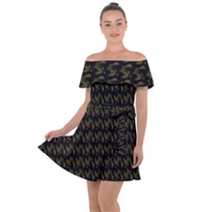 Fern Pattern 2 Black Off Shoulder Velour Dress by violetheavensky