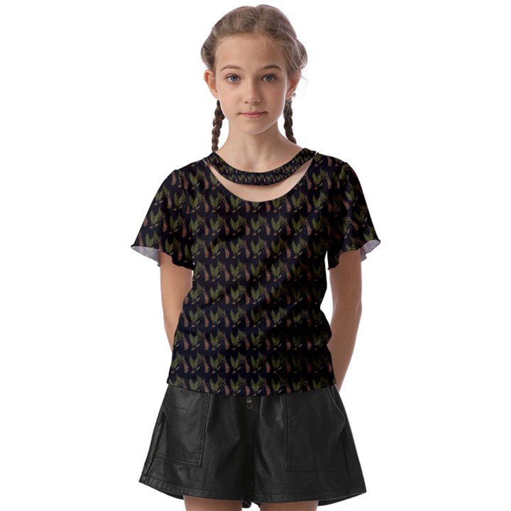 Fern Pattern 2 Black Kids  Front Cut Tee