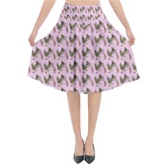 Fern Pattern 2 Pink Flared Midi Skirt by violetheavensky