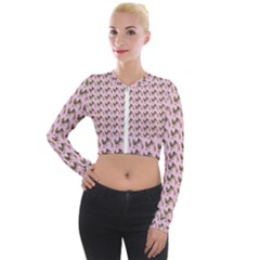 Fern Pattern 2 Pink Long Sleeve Cropped Velvet Jacket by violetheavensky