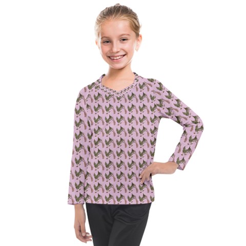 Fern Pattern 2 Pink Kids  Long Mesh Tee by violetheavensky