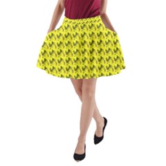 Fern Pattern 2 Yellow A-line Pocket Skirt by violetheavensky