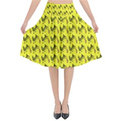 Fern Pattern 2 Yellow Flared Midi Skirt by violetheavensky