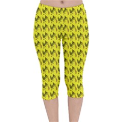 Fern Pattern 2 Yellow Velvet Capri Leggings  by violetheavensky