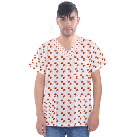 Kawaii Pumpkin Patt White Men s V-neck Scrub Top by violetheavensky