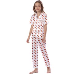 Kawaii Pumpkin Patt White Kids  Satin Short Sleeve Pajamas Set by violetheavensky