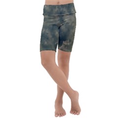 Algae Texture Patttern Kids  Lightweight Velour Cropped Yoga Leggings by dflcprintsclothing