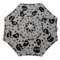 Black Outline Cat Heads Straight Umbrellas by crcustomgifts