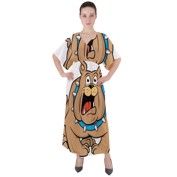 Bulldog-cartoon-illustration-11650862 V-Neck Boho Style Maxi Dress