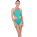 Halter Side Cut Swimsuit In Cascade & Coral Rose View1