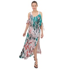 Colorful Spotted Reptilian Coral Maxi Chiffon Cover Up Dress by MickiRedd