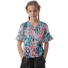 Colorful Spotted Reptilian Coral Kids  V-neck Horn Sleeve Blouse by MickiRedd