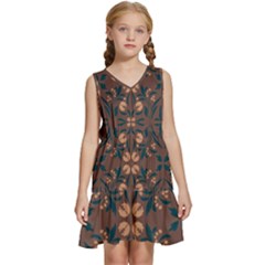 Floral Folk Damask Pattern  Kids  Sleeveless Tiered Mini Dress by Eskimos