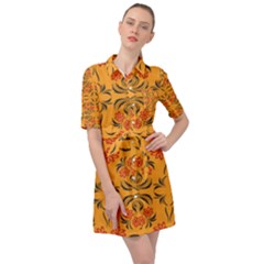 Floral Folk Damask Pattern  Belted Shirt Dress by Eskimos