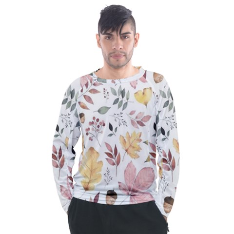 Flowers Pattern Men s Long Sleeve Raglan Tee by Sparkle