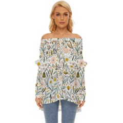 Floral Off Shoulder Chiffon Pocket Shirt by Sparkle