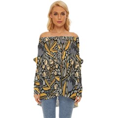 Floral Off Shoulder Chiffon Pocket Shirt by Sparkle