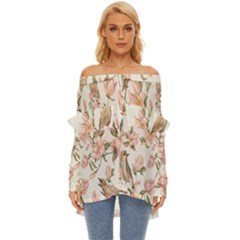 Floral Off Shoulder Chiffon Pocket Shirt by Sparkle