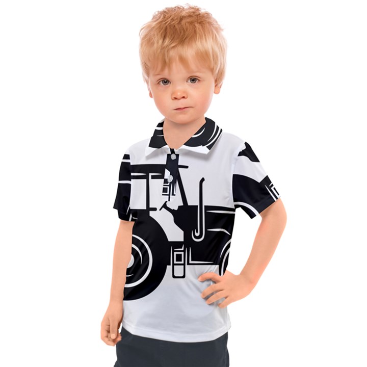 Black-farm-tractor-cut Kids  Polo Tee