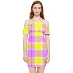 Pink Tartan-8 Shoulder Frill Bodycon Summer Dress by tartantotartanspink