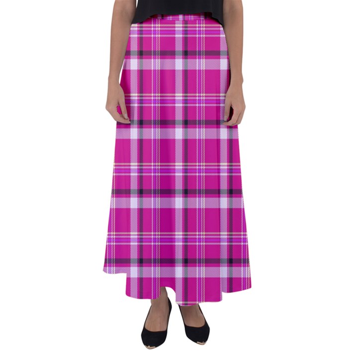 Pink Tartan-9 Flared Maxi Skirt