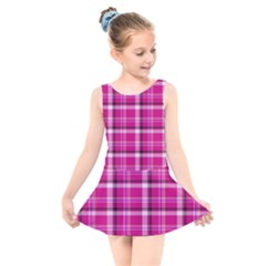 Pink Tartan-9 Kids  Skater Dress Swimsuit by tartantotartanspink