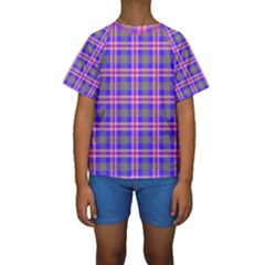 Tartan Purple Kids  Short Sleeve Swimwear by tartantotartanspink