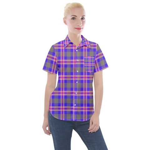 Tartan Purple Women s Short Sleeve Pocket Shirt by tartantotartanspink