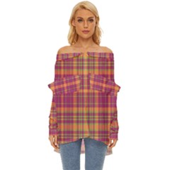 Tartan 9 Off Shoulder Chiffon Pocket Shirt by tartantotartanspink