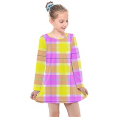 Pink Tartan-8 Kids  Long Sleeve Dress by tartantotartanspink2