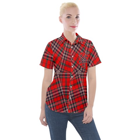 Macfarlane Modern Heavy Tartan Women s Short Sleeve Pocket Shirt by tartantotartansallreddesigns