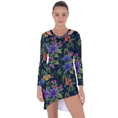 Dark Floral Asymmetric Cut-out Shift Dress by HWDesign