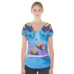 Floating-cubes-on-blue Backgrounderaser 20220422 203144521 Backgrounderaser 20220422 203216276 Short Sleeve Front Detail Top by marthatravis1968