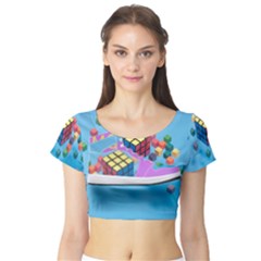 Floating-cubes-on-blue Backgrounderaser 20220422 203144521 Backgrounderaser 20220422 203216276 Short Sleeve Crop Top by marthatravis1968