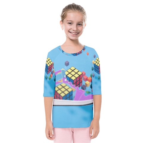 Floating-cubes-on-blue Backgrounderaser 20220422 203144521 Backgrounderaser 20220422 203216276 Kids  Quarter Sleeve Raglan Tee by marthatravis1968