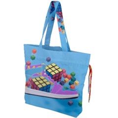 Floating-cubes-on-blue Backgrounderaser 20220422 203144521 Backgrounderaser 20220422 203216276 Drawstring Tote Bag by marthatravis1968